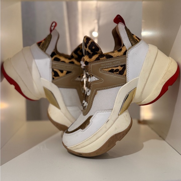 Michael Kors Leopard Print White Red Gold Olympia Trainer Size 6M - Picture 5 of 12